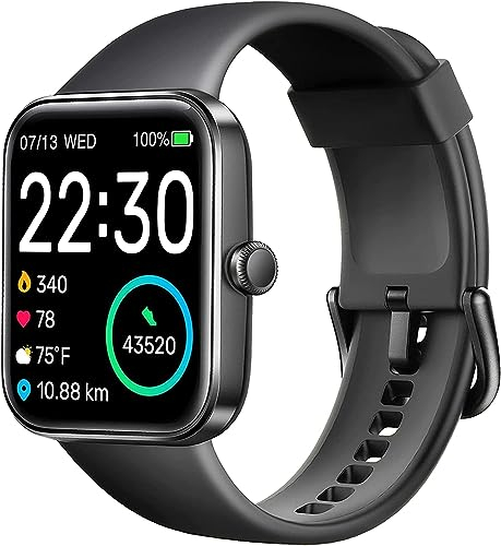 SKG Smartwatch Damen Herren, 1,7''Touchscreen Bluetooth Fitnessuhr, Multi Trainingsmodi mit SpO2-/Herzfrequenz-/Schlaf-Tracking, Fitness Tracker 5ATM Schwimmen Wasserdicht Sportuhr für Android iOS, V7