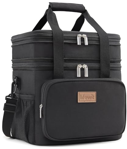 Lifewit Lunchtasche für Männer Frauen Doppeldecker-Lunchtasche, Medium isolierte weiche Kühltasche, auslaufsicher mit Schulterriemen für Erwachsene für Arbeit/Flug/Reisen, 12L/16 Dosen, Schwarz