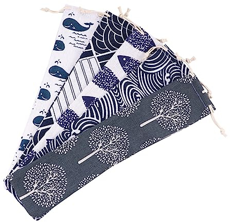 5pcs Travel Cutlerys Pouch Drawstring Linen Cloth Pouches Storage Bags Reusable Straws Fork Spoon Chopsticks Mixed Styles Travel Straws Organizer