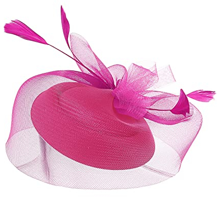 Damen Fascinator Hut Mesh Hochzeit Kopfschmuck Hüte Hat Clip Schleier Stirnband Tea Party Kopfbedeckung Frauen Pillbox Hut Haarschmuck für Kirche Halloween Cocktail Club Hot Rosa
