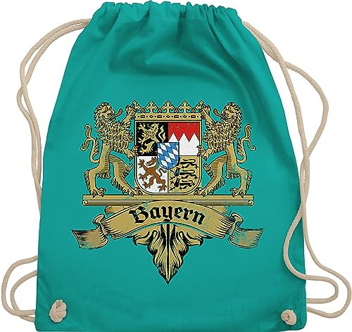 Shirtracer Turnbeutel Rucksack - Kompatibel mit Oktoberfest Tasche - Bayern Wappen Bayernland Freistaat Bayern - Unisize - Türkis - trachtenrucksack bayrische bayern, beutel trachtentaschen bayrisch