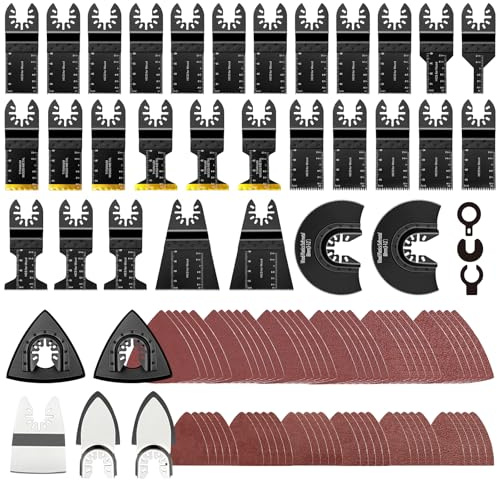 AIFICUT 98Pcs Oscillating Saw Blades Kits Cutting for Wood Plastic Metal Multi Tool Blades Oscillating Tool Blades with Sanding Pads Sandpapers Kits Fit Dewalt Ryobi Milwaukee Rockwell Fein Makita