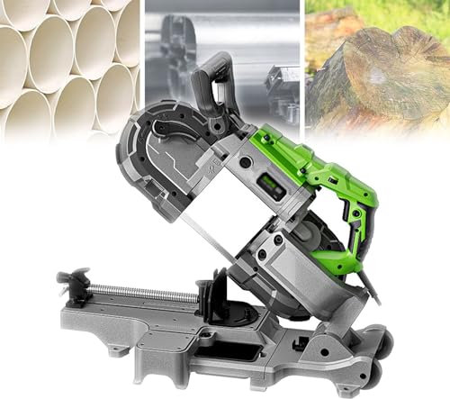 BDJSN Sierra De Cinta Eléctrica Portátil, Sierra Ingletadora De 12 Cm De Diámetro De Corte, Cortadora De Metales De Escritorio De 0,8-2,4 M/s, Ángulo Ajustable, con Luz LED, Sierra Horizontal
