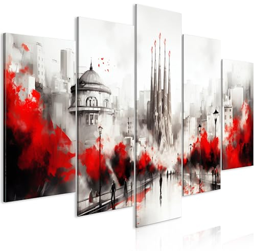 murando - Akustikbild Barcelona Aquarelle, 200x100 cm, 5-teilig, Wohnzimmer