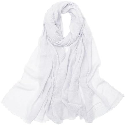 Damen Schal 90 x 175cm Einfarbiger Schal aus Baumwolle und Leinen Tuch Kopftuch Stola Schals Damenschal Schaltücher Halstuch Scarves für Frühling Sommer Herbst Winter Tägliches Tragen,Weiß B