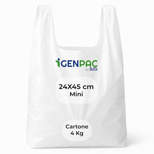 G.M. DISTRIBUZIONE 4 Kg Buste Spesa, Misura 24x45 cm, Biodegradabili Bianche con Manico, Circa 350 Pezzi, Shopper Compostabili per Alimenti, Sacchetti Extra Resistenti (MISURA MINI)