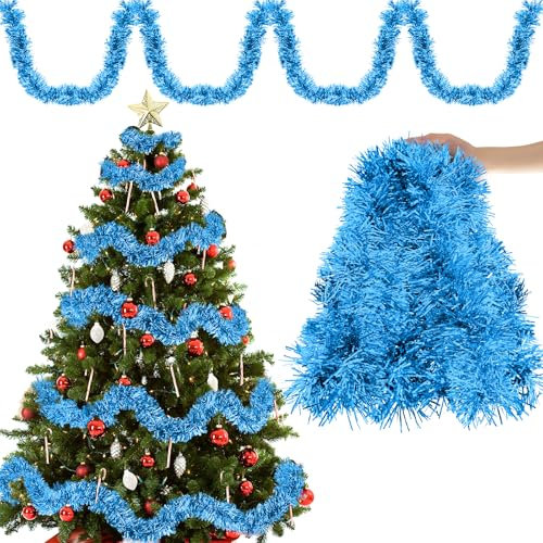 Aitsite 20M/Pack of 10 Lametta Weihnachtsbaum, Lametta Hellblau Weihnachtsdeko Weihnachtsbaum Girlande Weihnachten deko Party Weihnachtsfeier Weihnachtsdekoration Hängende Geburtstagsparty Dekoration