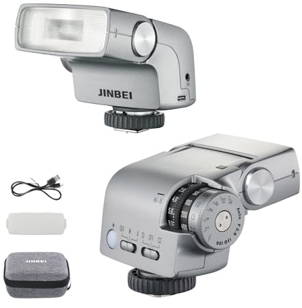 JINBEI Hi-5 Retro-Kamerablitz Speedlight GN16 CCT 6000 K ± 200 K mit S1/S2 Auto/Manueller Modus, kompatibel mit Sony Canon Nikon Fuji Panasonic Olympus Kameras (Grau)