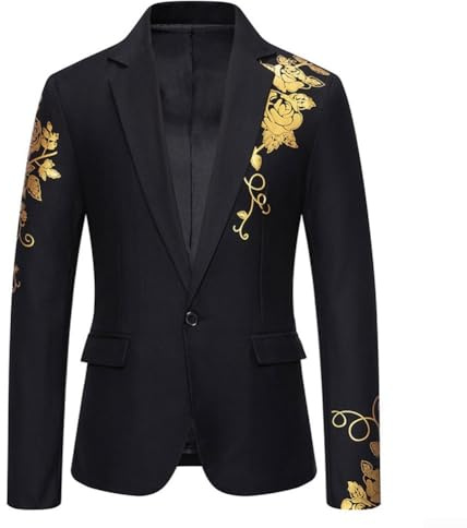 Blazer élégant à motifs paisley floraux pour homme, bronzage doré, veste de costume d'affaires et de mariage (M noir)