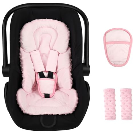 Jundetye Infant Car Seat Insert Boy Girl, 3 in 1 Newborn Carseat Insert with Strap Pads,Car Seat Head Support for Baby Strollers, Swings, and Bouncers,Comfortable and Machine Washable, Pink