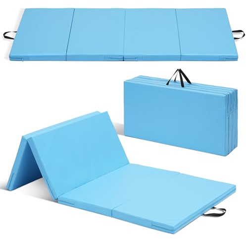 ZENOVA Gymnastics Mat 3'x6'x2' Exercise Mat Gym Mat for Home Aerobics Workout Foldable Tumbling Mat Children Gifts Lake Blue