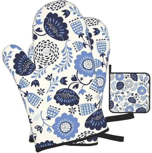 Topflappen Und Topflappen Set Von 4 Blühende Blume Topfhandschuhe Hitzebeständige Grillhandschuhe Küchendekoration Topfpads, Für Küche, Backen, Grillen