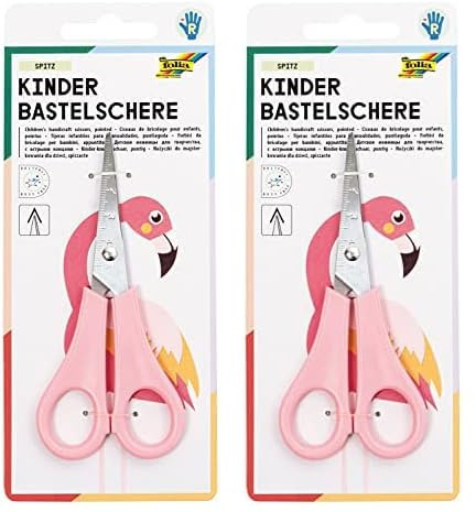 folia 782 - Bastel-Schere für Kinder, für Rechtshänder, spitz, ca. 13,5 cm lang, mit cm-Einteilung, farbig sortiert in rosa und blau (Packung mit 2)