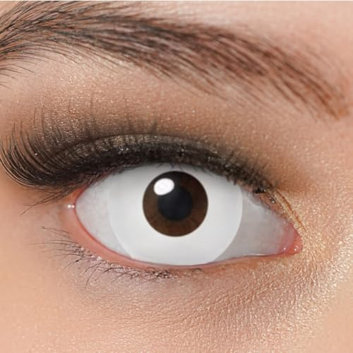 Kontaktlinsen crazy weiß ohne Stärke Halloween Fasching Devil Pure White | Farbige Cosplay Jahreslinsen Vampir Anime Manga 2 Stück + Behälter, weiche Farblinsen 0.00 Dioptrien 14.50 mm