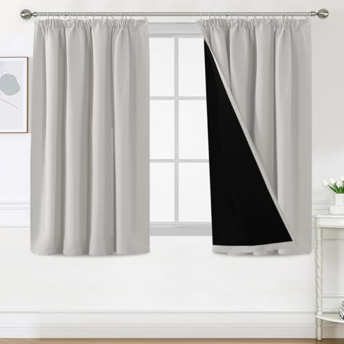 BellaHills 100% Vorhang Blickdicht mit Kräuselband 2er Set H 137 x B 117 cm Thermovorhang Kälteschutz Kurze Gardinen Verdunkelung Doppellagige Verdunklugsvorhänge, Pumice Stone