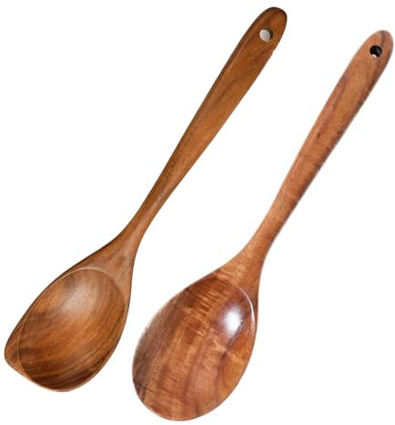 2Pcs Wooden Spoons for Cooking, Natural Teak Wood Corner Spoon and Round Spoon, Nonstick Smooth Wooden Cooking Spoon Set, Heat Resistant Wooden Utensils, for Cookie Non Stick Kitchen Utensil