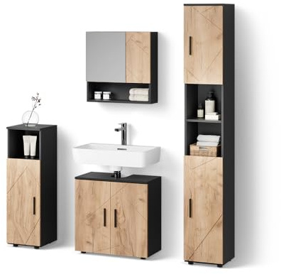 Livinity Badmöbel-Set Ronco Goldkraft Eiche/Anthrazit | 4 Teile, mit Hochschrank