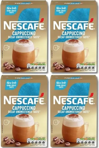 NESCAFÉ Cappuccino Decaffeinated Unsweetened Coffee Sachets x7 (Pack of 4, Total 28 Decaf Sachets) | By Savoy Impex, Pack of 4, Total 28 Decaf Sachets