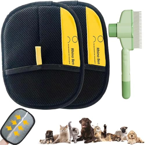 YUBBYSTU 2Pcs Gant de toilettage Double Face pour Animaux de Compagnie, DéMéNagement des Poils pour Animaux De Compagnie, Gant De Pethairremover, Brosse De Pethairremover RéUtilisable