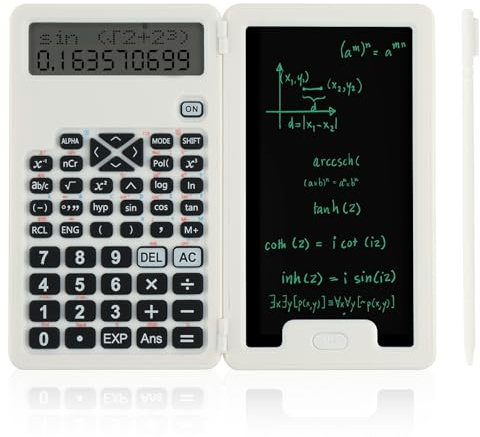 OFFCUP Wissenschaftlicher Taschenrechner, 5 Zoll LCD Schreibtablett und Stift, 2-1 Scientific Taschenrechner mit 240 Funktionen Engineering Calculator für Studenten High School Lehrer, Weiß