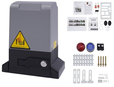 Mqwdxzfes 370W Elektrischer Schiebetoröffner 800kg, Automatischer Schiebetorantrieb mit Fernbedienung, Kabelloser Tastatur & Alarmlicht, Torantrieb Schiebetor für Zuhause Villa Garagentor