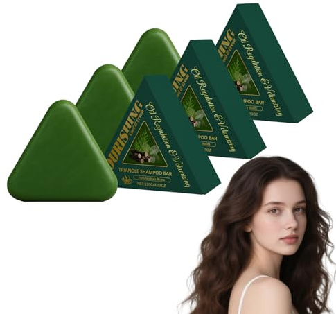 Jabón capilar de hoja de ciprés Nature Triangle Shampoo Bar - Champú y acondicionador sólido para mujeres y hombres, jabón capilar herbal para dar volumen y controlar la grasa, 120g (3 piezas)