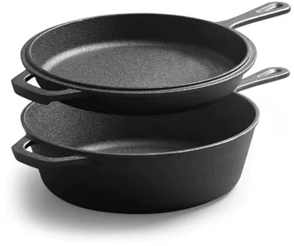 AIZYR Cocotte en Fonte avec Couvercle-Poêle Wok en Fonte, Marmite De Camping Poêle À Frire Batterie De Cuisine pour La Cuisson du Pain, Saisir, Griller, Frire