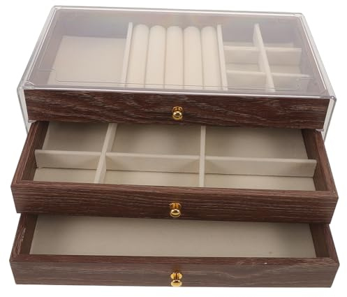 GLEAVI Boîte à Bijoux Vintage en Bois de Noyer à 3 Niveaux – Organisateur de Rangement pour Colliers Boucles D’Oreilles et Bracelets – Coffret Multi-Usages pour Chambre ou Coiffeuse