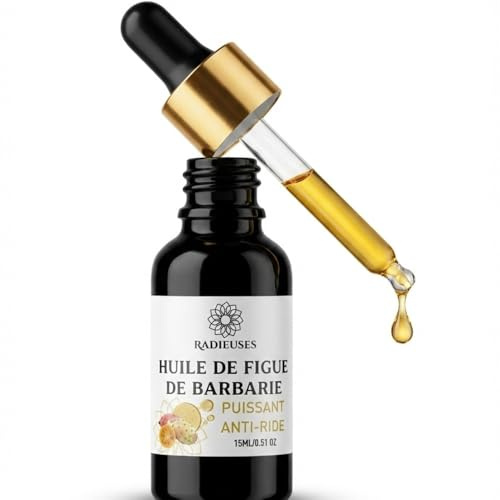 Huile de Pépins de Figue de Barbarie BIO 15ml | 100% Pure Pressée à Froid | Anti-Âge Visage Naturelle | Vitamine E Oméga 6 | Sérum Hydratant Rides | Certifié Bio Vegan | Radieuses