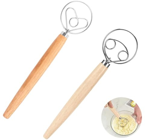 2er-Pack Dänischer Schneebesen, Brot Backen Zubehör, Spiralbesen aus Holz Doppel Einfachring Schnellen Mischen Teigschläger für Eier, Mehl & Saucen