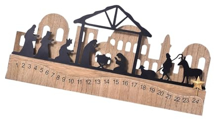 Holzfest Adventskalender für Kinder und Erwachsene mit Krippenmotiv aus Holz für Kaminsimse, Tischdekoration, Festival