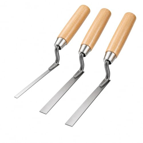 3 Pack Pointing Trowel Set with Wooden Handle, 1/4, 3/8, 1/2 Tuck Pointer Trowel for Mortar Repair, Patio Pointing, Repointing Tool, Stainless Steel Masonry Pointer Tool for Brickwork & Patio Slabs