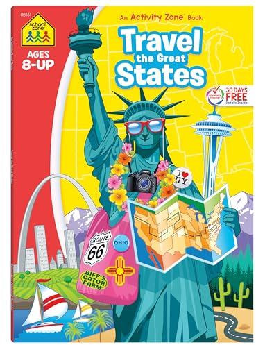 School Zone Travel the Great States Workbook: 64 Pages, 3rd Grade, Geography, Map-Reading, United States, Ages 8+ (Activity Zone Book Series)