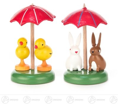 Rudolphs Schatzkiste Osterfigur - Ostersockel „Häschen und Küken“ - Osterdeko – Osterhase – Osterhasenfigur – Holzfiguren – Handarbeit - Höhe ca. 6 cm – Erzgebirge - NEU