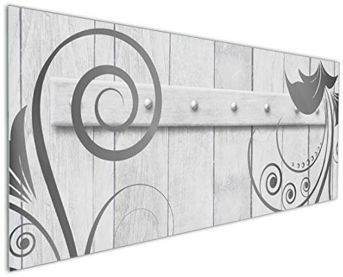 Wallario Küchenrückwand aus Glas 125 x 50 cm, Motiv: Graue Holztür mit Schnörkelmuster | Spritzschutz abwischbar & pflegeleicht