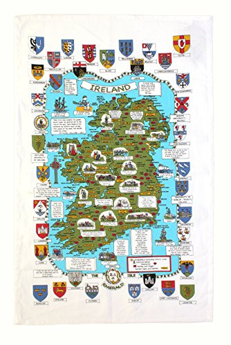 Ulster Weavers Geschirrtuch, Motiv: Karte und Wappen von Irland, Baumwolle