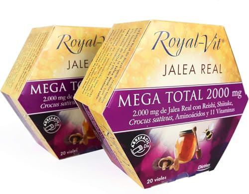 Dielisa Royal-Vit® MEGA TOTAL 2000 mg – Jalea Real con Reishi, Shiitake, Azafrán, Aminoácidos y 11 Vitaminas – 40 viales (Paquete de 2)