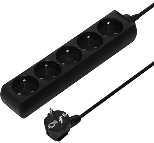 PremiumCord Multipresa 230V, 5 Prese, Prolunga 230 V, Prese Francesi Ruotate di 45°, Presa Multipla di Alta qualità con Sicurezza Bambini, Nero, 5m