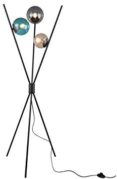 Dreibein Stehleuchte 3-flammig mit Glaskugel Lampenschirmen, Höhe 156cm
