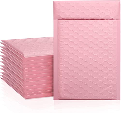 Metronic 4x8 Inch Bubble Mailer 50 Pack, Waterproof Self Seal Adhesive Shipping Bags, Cushioning Padded Envelopes for Shipping, Mailing, Packaging, Light Pink Bulk #000, Bubble Mailers Usable Size 4x7