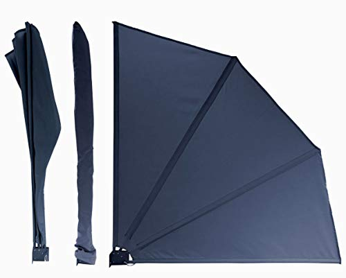 QUICK STAR Sichtschutz Fächer 140 x140cm Easy Mount Horizon Blue mit Wandplatte Balkon Trennwand Windschutz