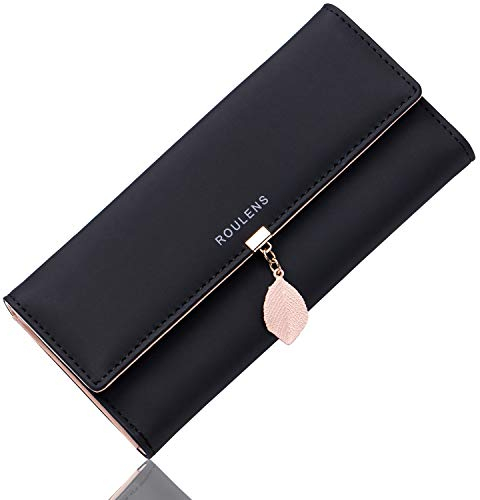 Roulens RFID Blockierung Damen Geldbörsen,Geldbeutel Damen aus Glattem und Weichem Kunstleder,Große Kapazität Vegan Leder Portemonnaie Damen mit 9 Kartenfächer und Kleingeldfach