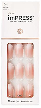 KISS imPRESS Press-On Manicure, Awestruck, Medium Length Square, with PureFit Technology, Includes Prep Pad, Mini File, Cuticle Stick, and 30 Fake Nails