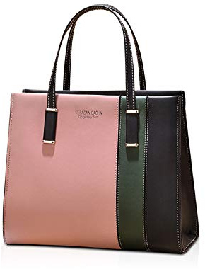 NICOLE & DORIS Damen Handtasche Mehrfarbig Gestreift Umhängetasche Tote Henkeltasche Frauen Elegante Shopper Tasche PU Leder Schultertasche Crossbody Bag Pink Schwarz