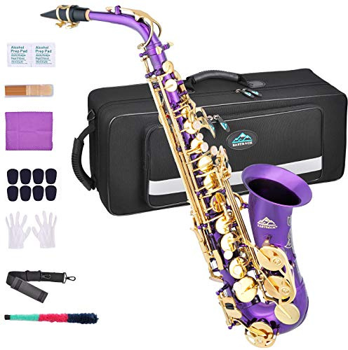 EASTROCK Alto Saxophone for Beginner, E Flat Purple Lacquer Alto Saxophone, E Key Sax with Hard Case Mouthpiece Pads Neck Strap Reeds Cleaning Cloth Gloves (Purple)