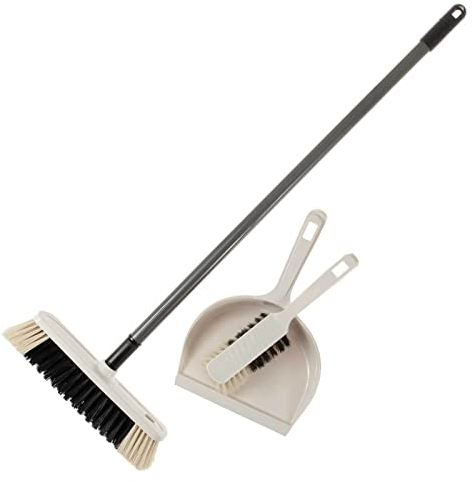 SIDCO Kehrset Zimmerbesen + Kehrgarnitur weiß Schaufel + Besen Kehrblech Handbesen