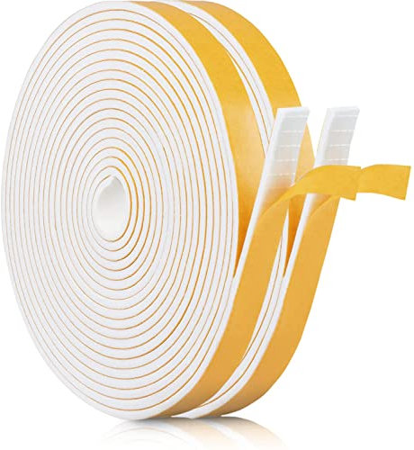 Dichtungsband für Türen Fenster, Selbstklebendes Schaumstoffband Türdichtung Fenster, Gummidichtung für Kollision Siegel Schalldämmung (12mmx3mmx12m, Weiß-Gelber Kleber)