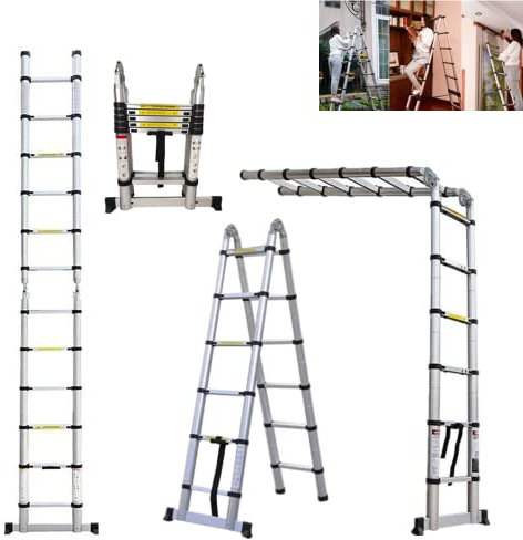12.5FT Scala Telescopica Pieghevole in Alluminio,1.9M+1.9M Scala Allungabile Multiuso Allungabile Scaletta Alluminio Scala Camper Mansarda, Carico Massimo 150 kg