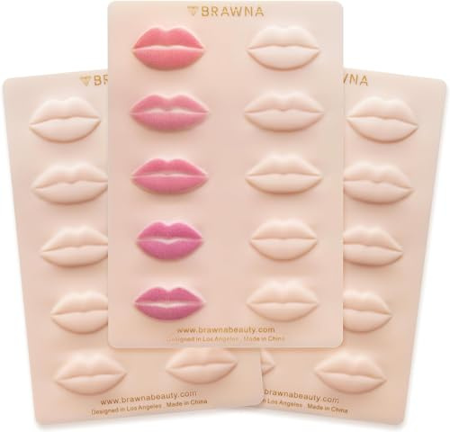 BRAWNA 3-Pack 3D Lip PMU Practice Skin, 10 Lip Shapes