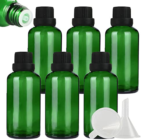 ZEOABSY 6 Stück Leer 50ml Braunglas Flasche mit Tropfmontur Originalitätsverschluss, Tropfflasche Grün mit Schwarz Schraubverschluss Glasflaschen für Ätherisches Öle Essenzen Aromatherapie
